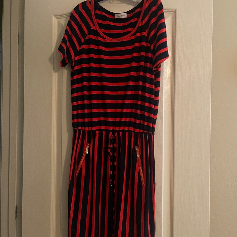 Calvin Klein drawstring striped dress